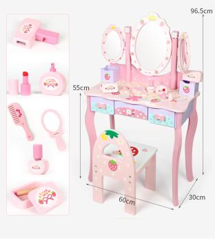 360Home Rosa Erdbeer Kinderschminktisch Kinderfrisiertisch mit Drei Spiegeln L